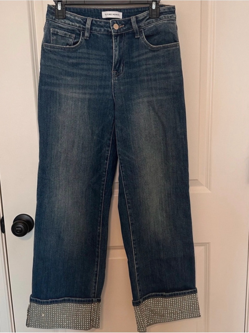 Flying Monkey Rhinestone Cuff Straight Leg Jeans Size 27
